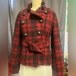 Forever 21 Red plaid Pea Coat